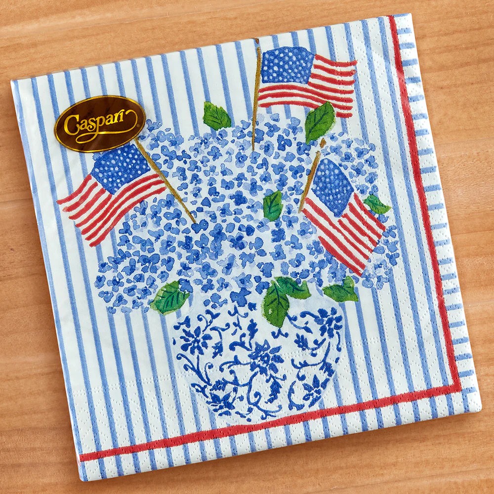 Caspari Paper Napkins & Guest Towels, Flags and Hydrangeas - Image 2