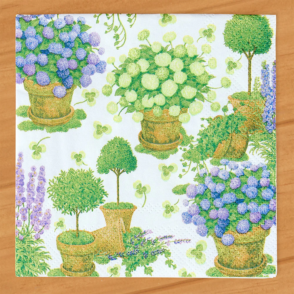Caspari Paper Napkins, Potted Hydrangeas Garden Party - Image 2