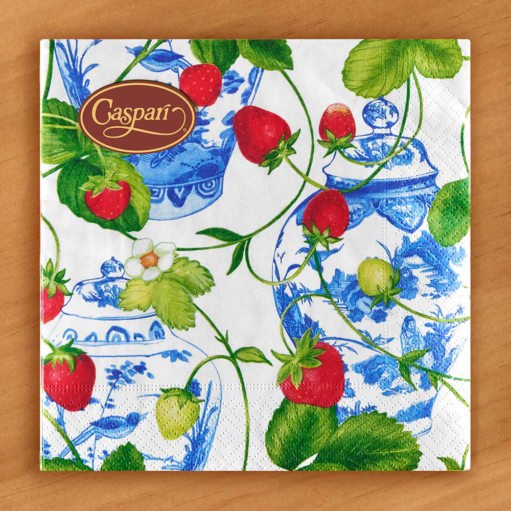 Caspari Paper Napkins, Strawberries and Cream - Image 2