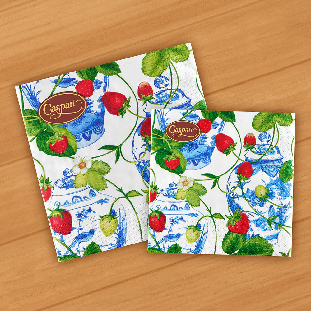 Caspari Paper Napkins, Strawberries and Cream - Image 3