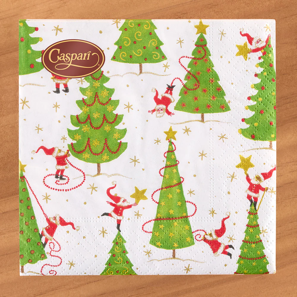 Caspari Paper Napkins, Twirling Santas - Image 2