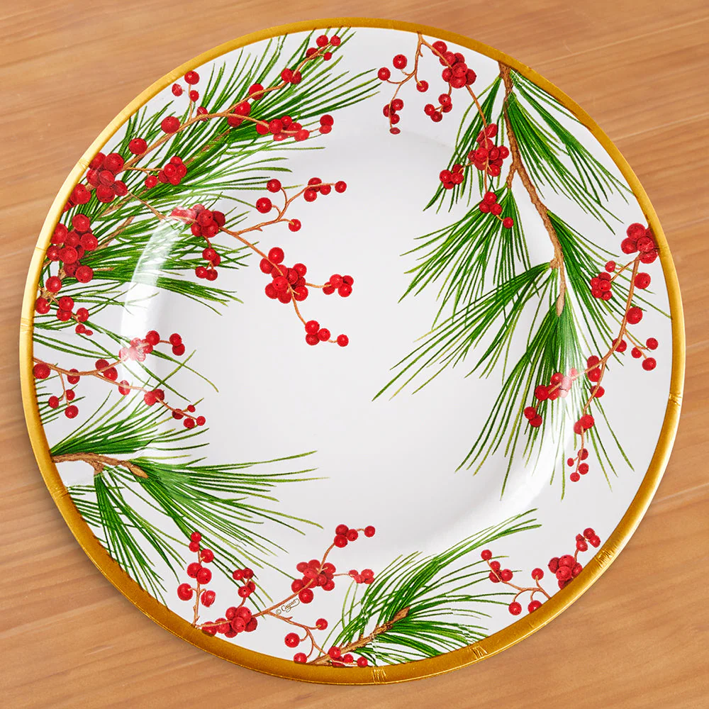 Caspari Paper Plates, Berries and Pine - Image 2