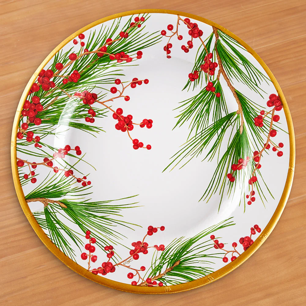 Caspari Paper Plates, Berries and Pine - Image 3