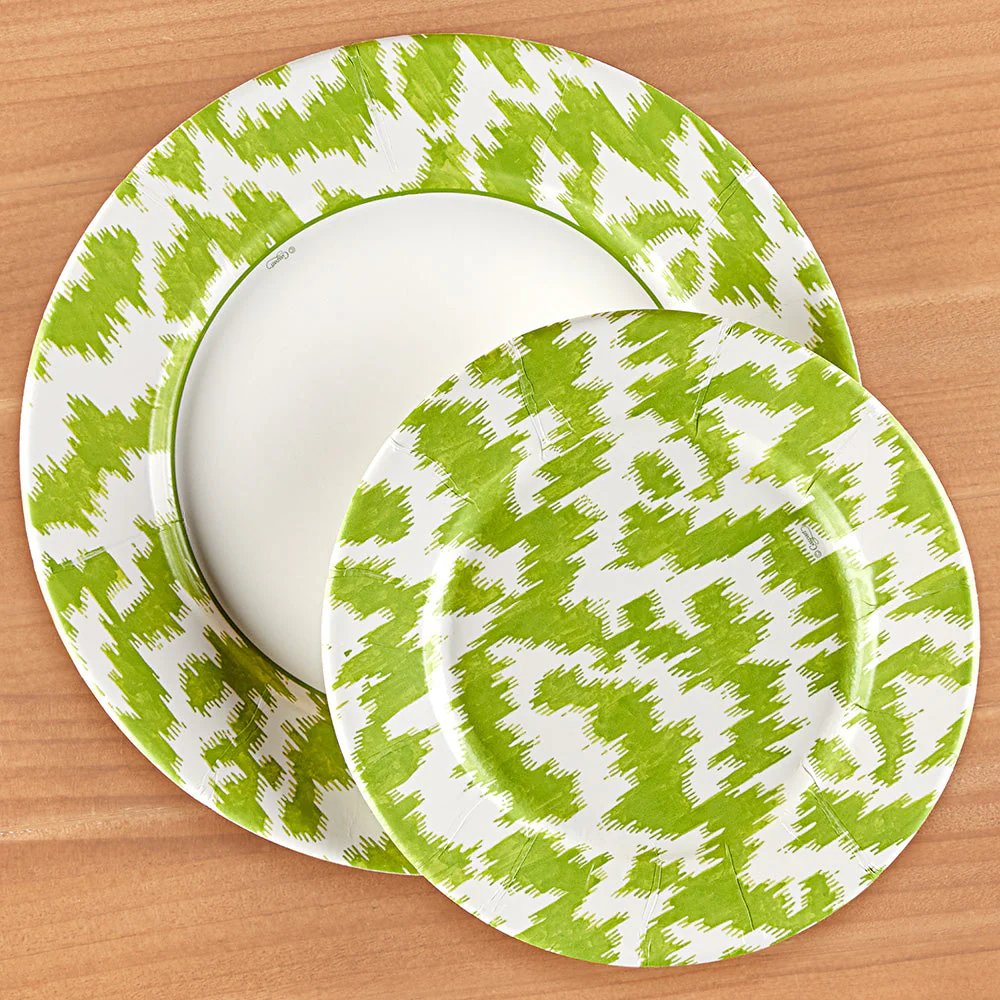 Caspari Paper Plates, Modern Moiré Green