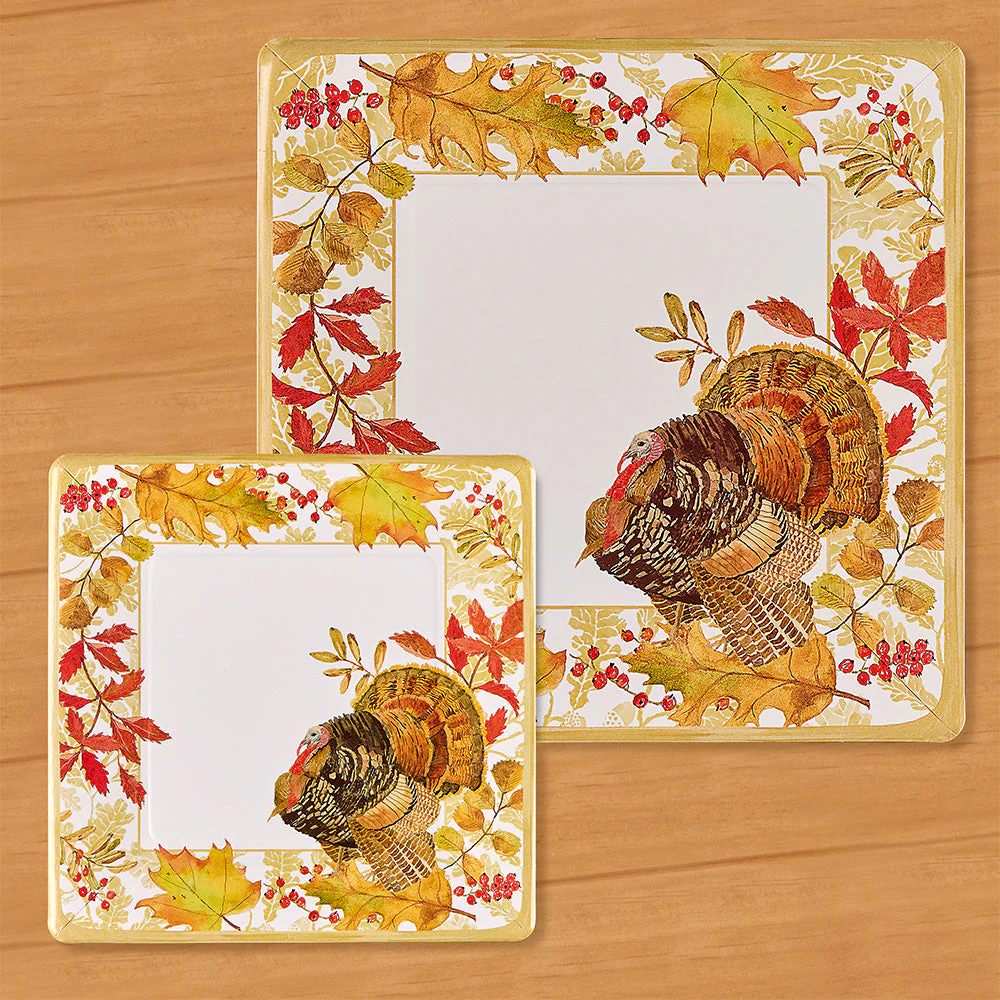 Caspari Paper Plates, Woodland Turkey