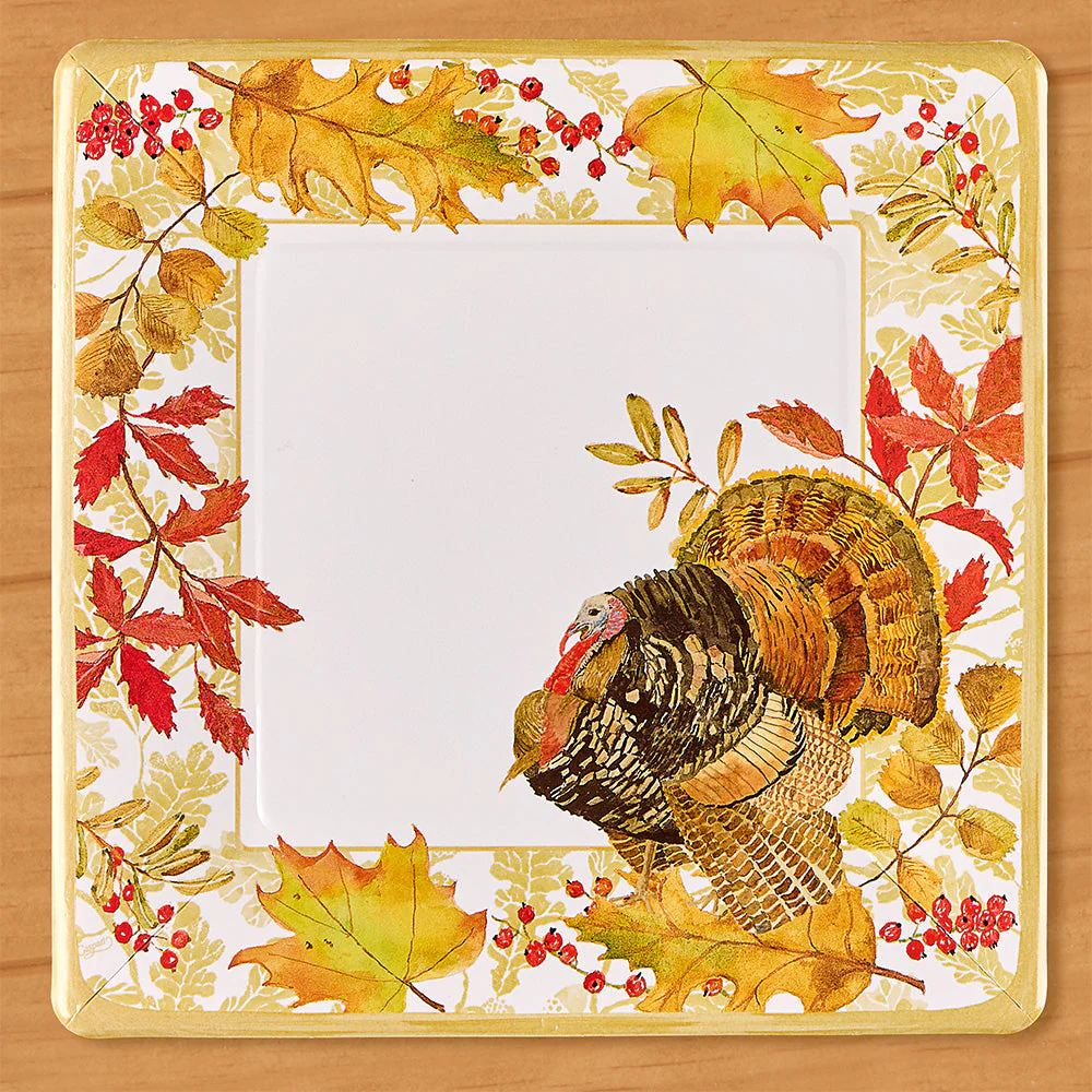 Caspari Paper Plates, Woodland Turkey - Image 2