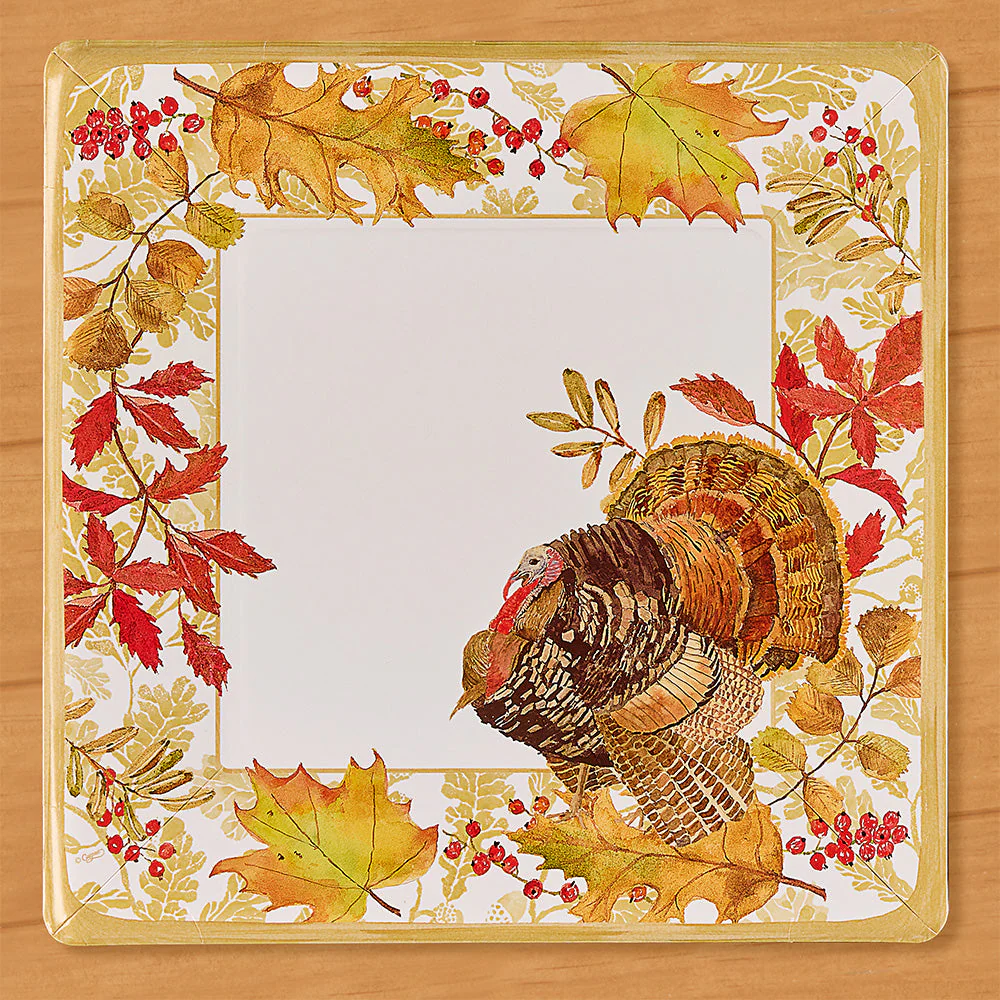 Caspari Paper Plates, Woodland Turkey - Image 3