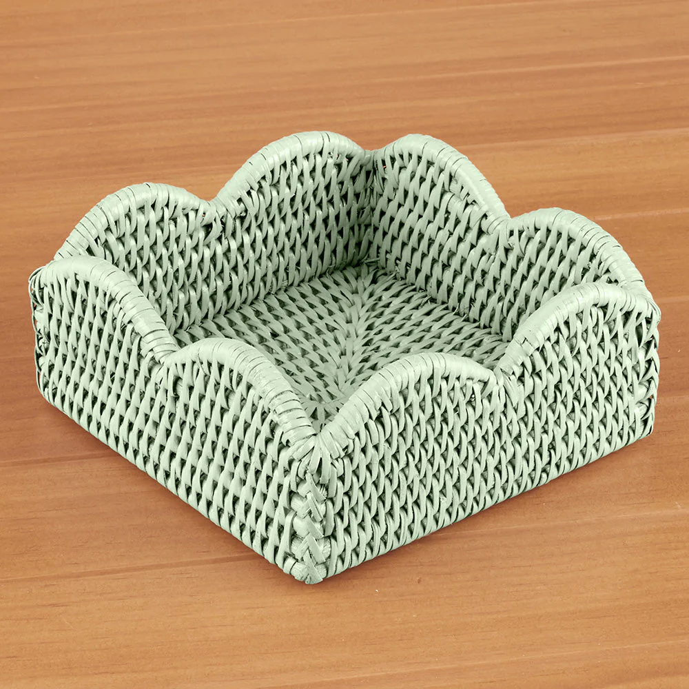 Caspari Scalloped-Edge Rattan Napkin Holders, Green - Image 2