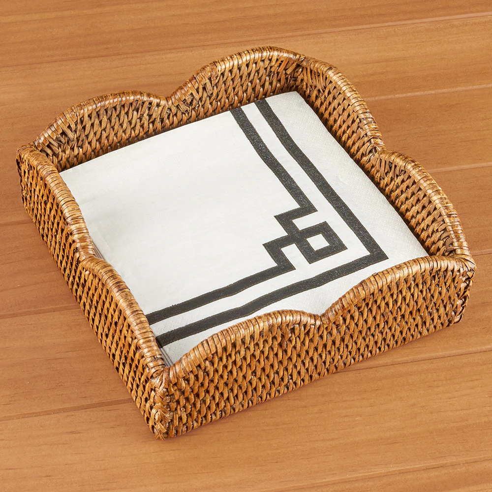 Caspari Scalloped-Edge Rattan Napkin Holders, Natural - Image 3