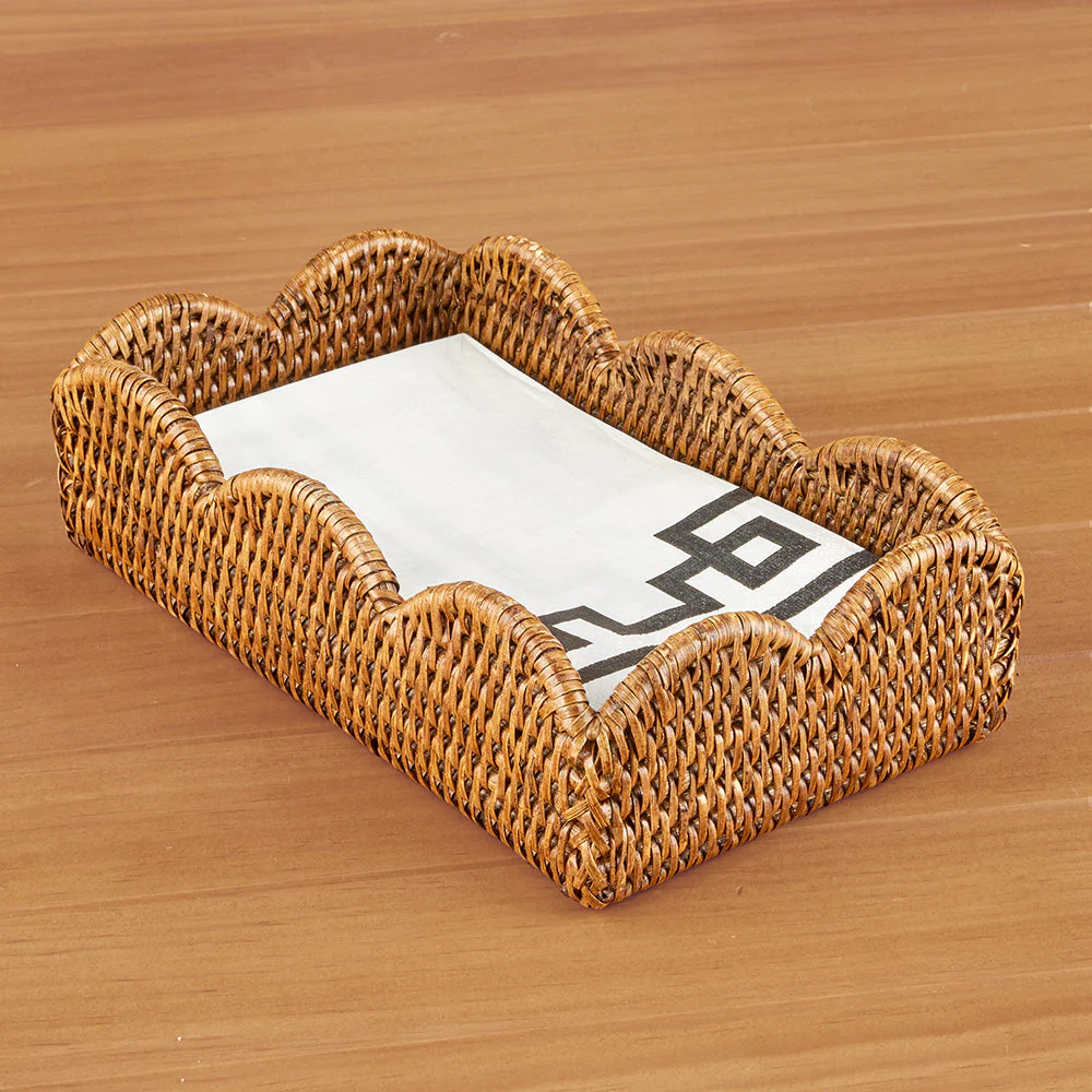 Caspari Scalloped-Edge Rattan Napkin Holders, Natural - Image 4