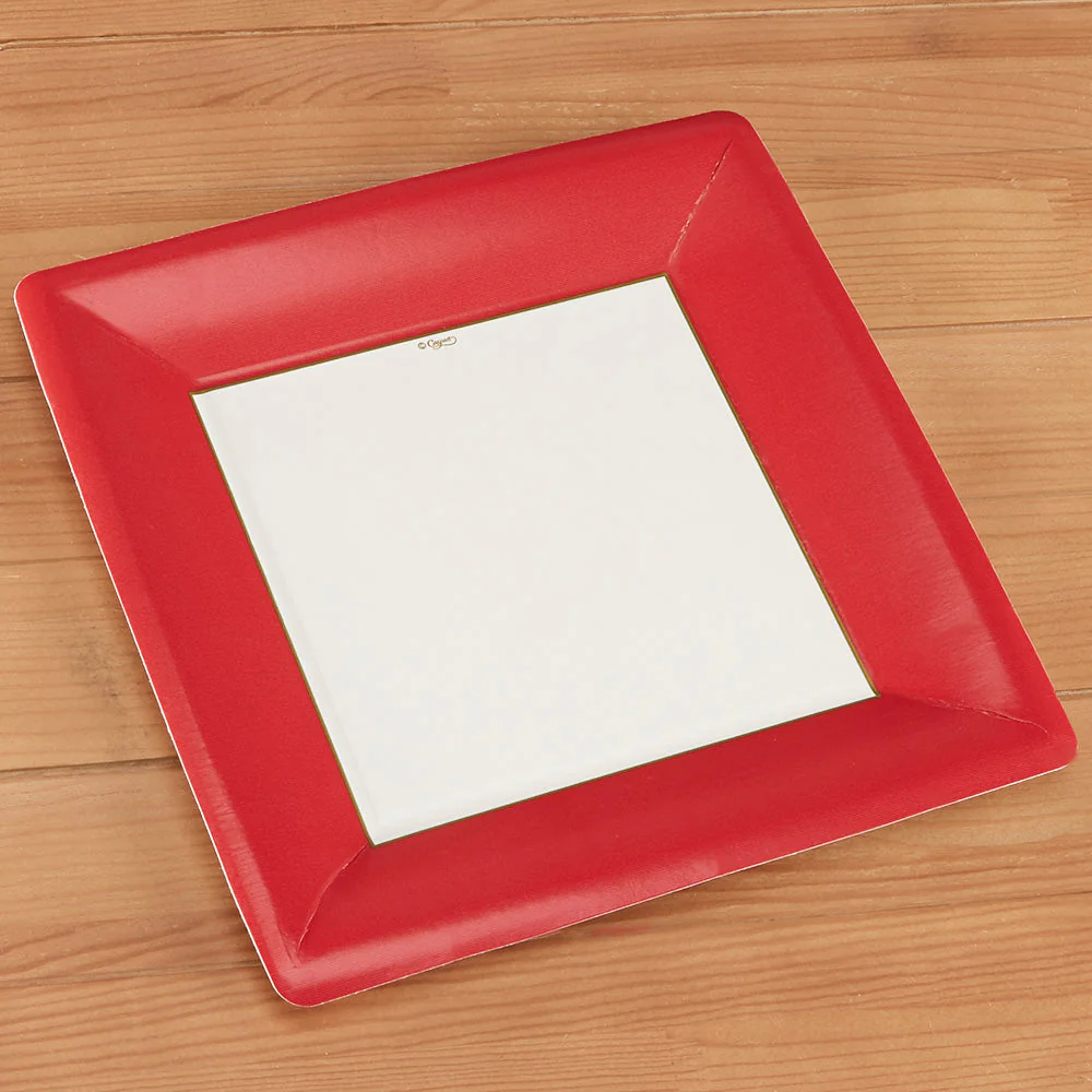 Caspari Square Paper Plates, Grosgrain, Red - Image 3