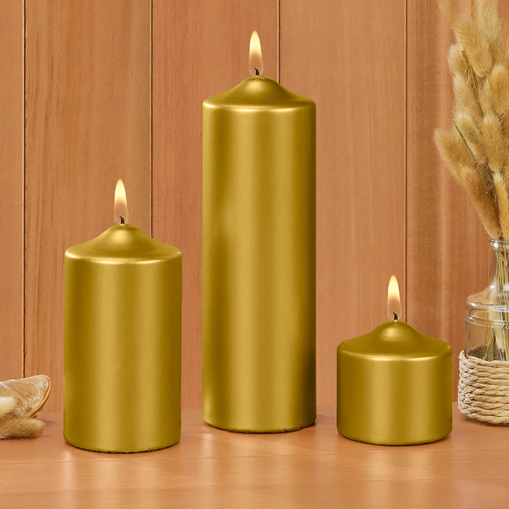 Ceralacca Lacquer Pillar Candles, Metallic Gold