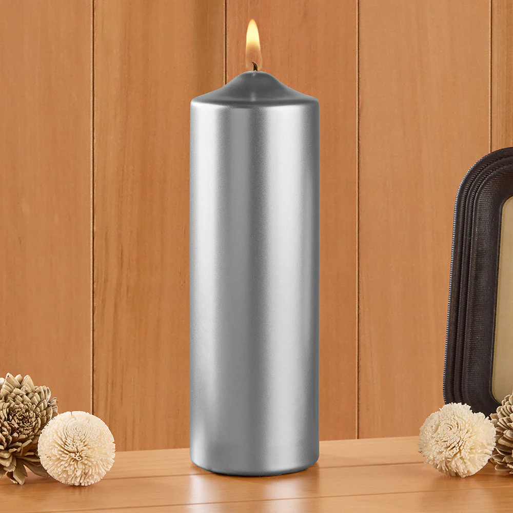 Ceralacca Lacquer Pillar Candles, Metallic Silver - Image 4