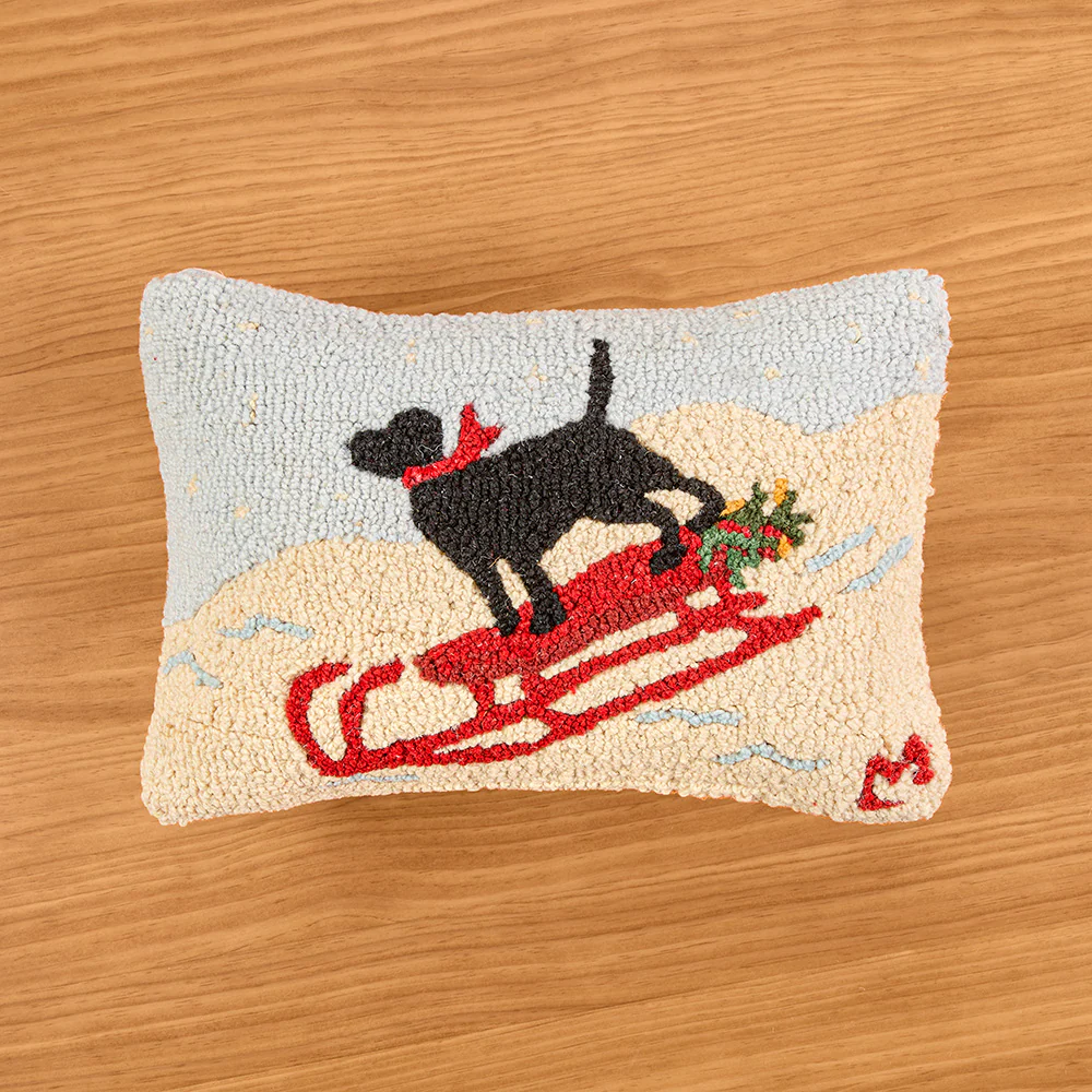 Chandler 4 Corners 12 x 18" Hooked Wool Pillow, Sledding Lab