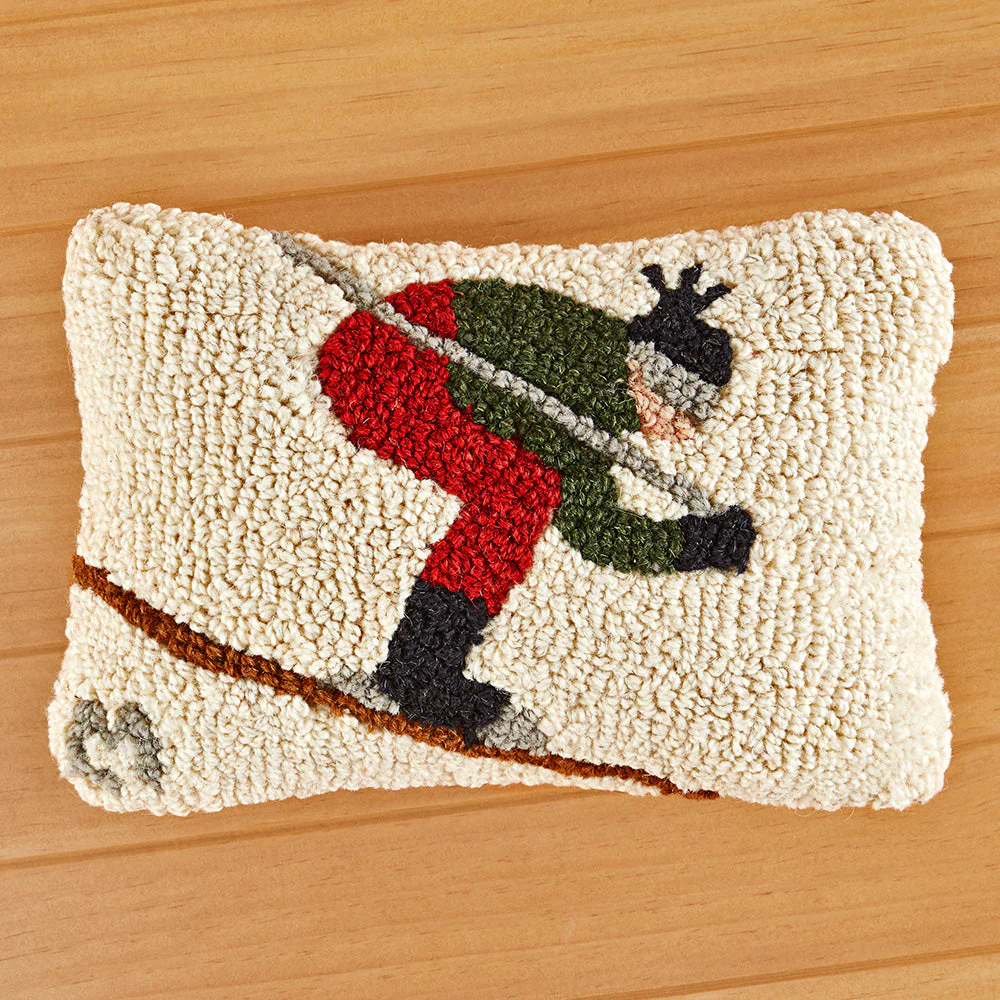Chandler 4 Corners 12" x 8" Hooked Pillow, Downhill Skier