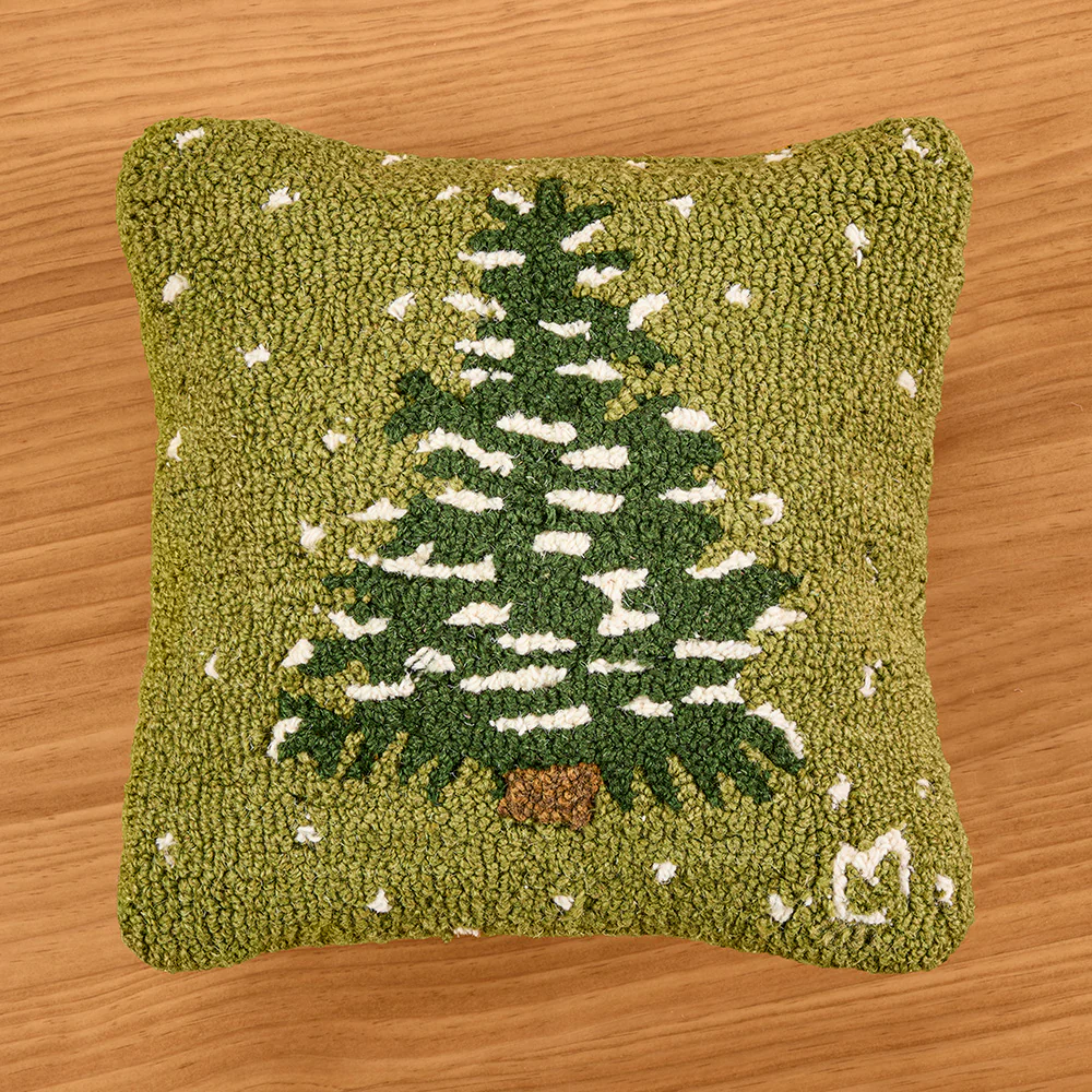 Chandler 4 Corners 14" Hooked Wool Pillow, Forest Flurries on Green