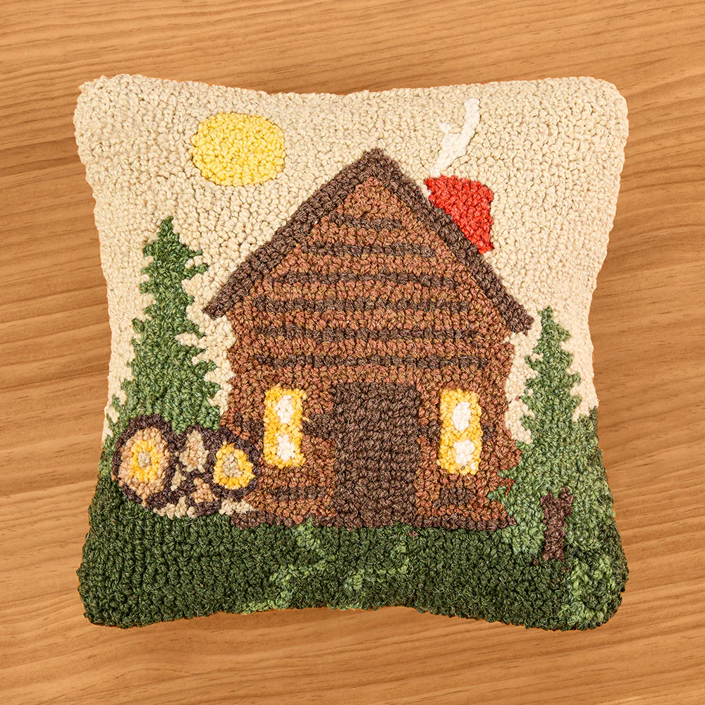 Chandler 4 Corners 14" Hooked Wool Pillow, Rocky Hill Cabin