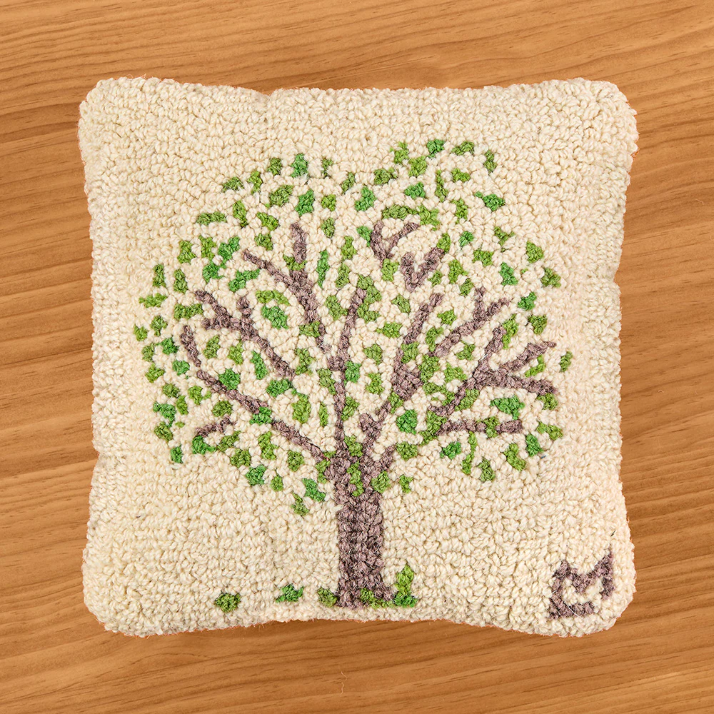 Chandler 4 Corners 14" Hooked Wool Pillow, Summer Tree of Life