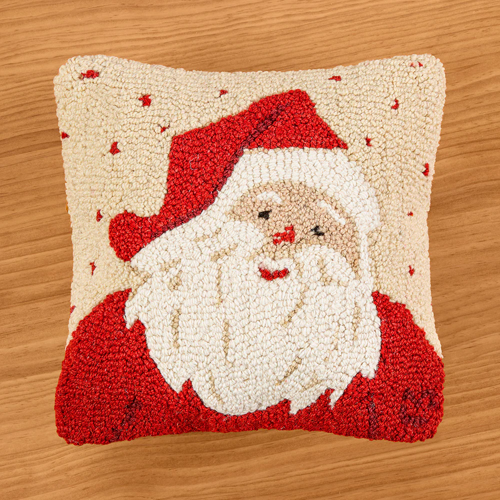 Chandler 4 Corners 14" Hooked Wool Pillow, Sweet Santa