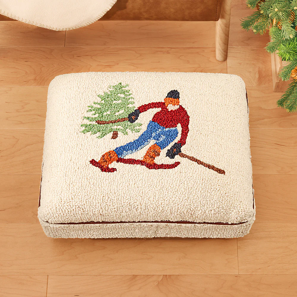 Chandler 4 Corners 14" x 18" Hooked Top Footstool, Gone Skiing - Image 2