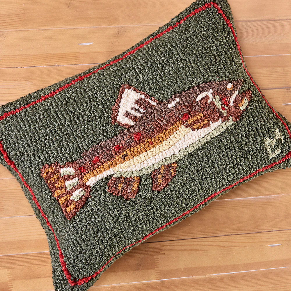 Chandler 4 Corners 14" x 20" Hooked Pillow, Brown Trout - Image 2