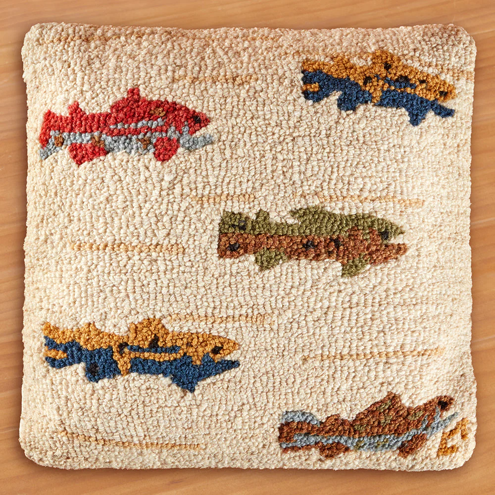 Chandler 4 Corners 18" Hooked Pillow, Summer Trout