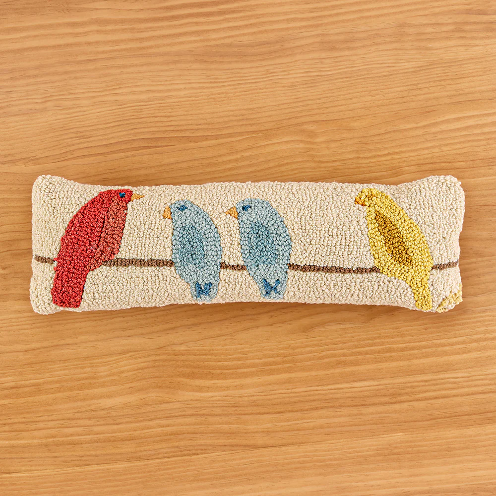 Chandler 4 Corners 24" x 8" Hooked Wool Pillow, Birds on a Wire - Image 2