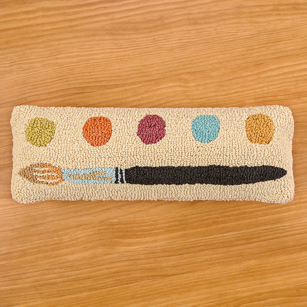 Chandler 4 Corners 24" x 8" Hooked Wool Pillow, Paint Brush - Image 2