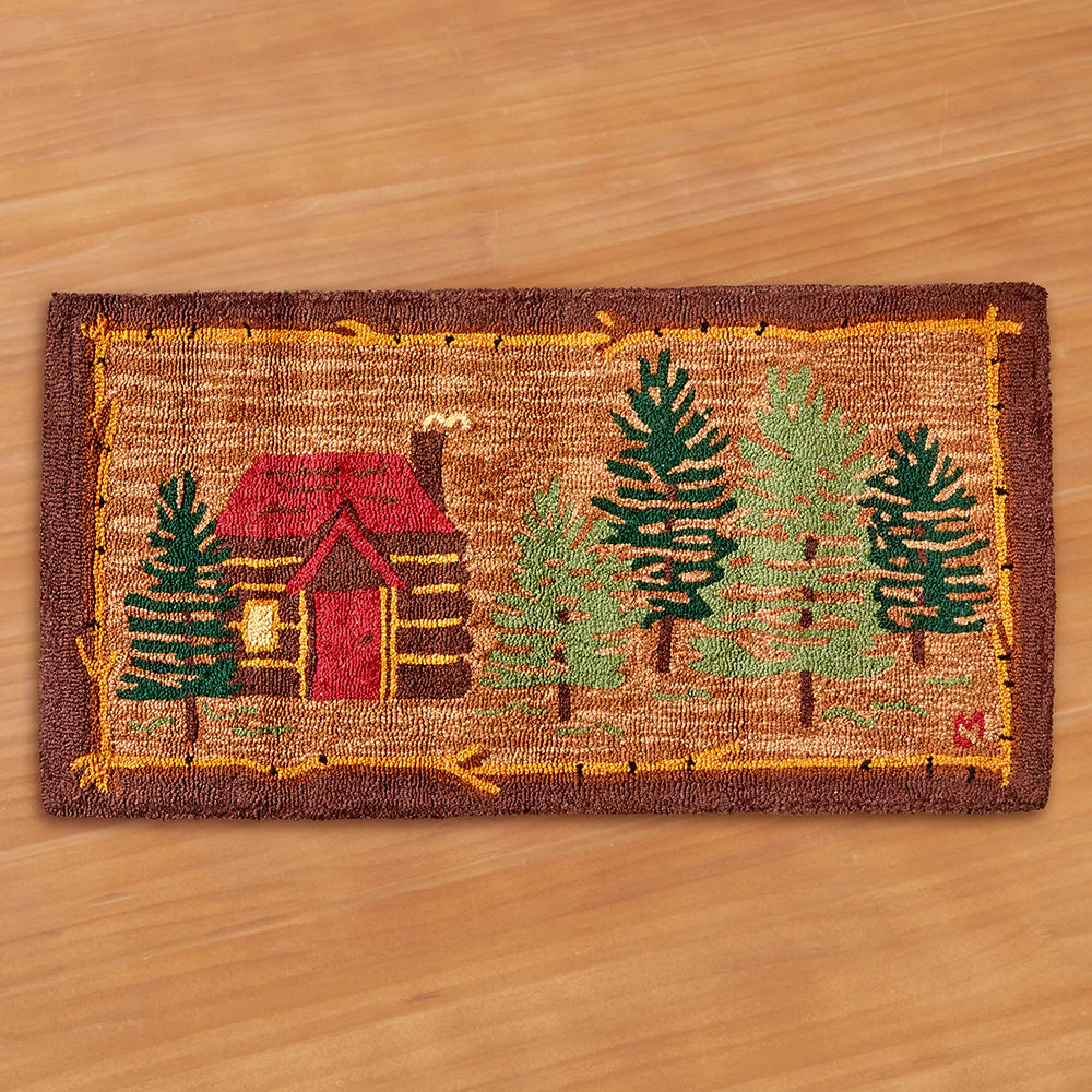 Chandler 4 Corners 2' x 4' Hooked Rug, Cabin In Woods - Image 2