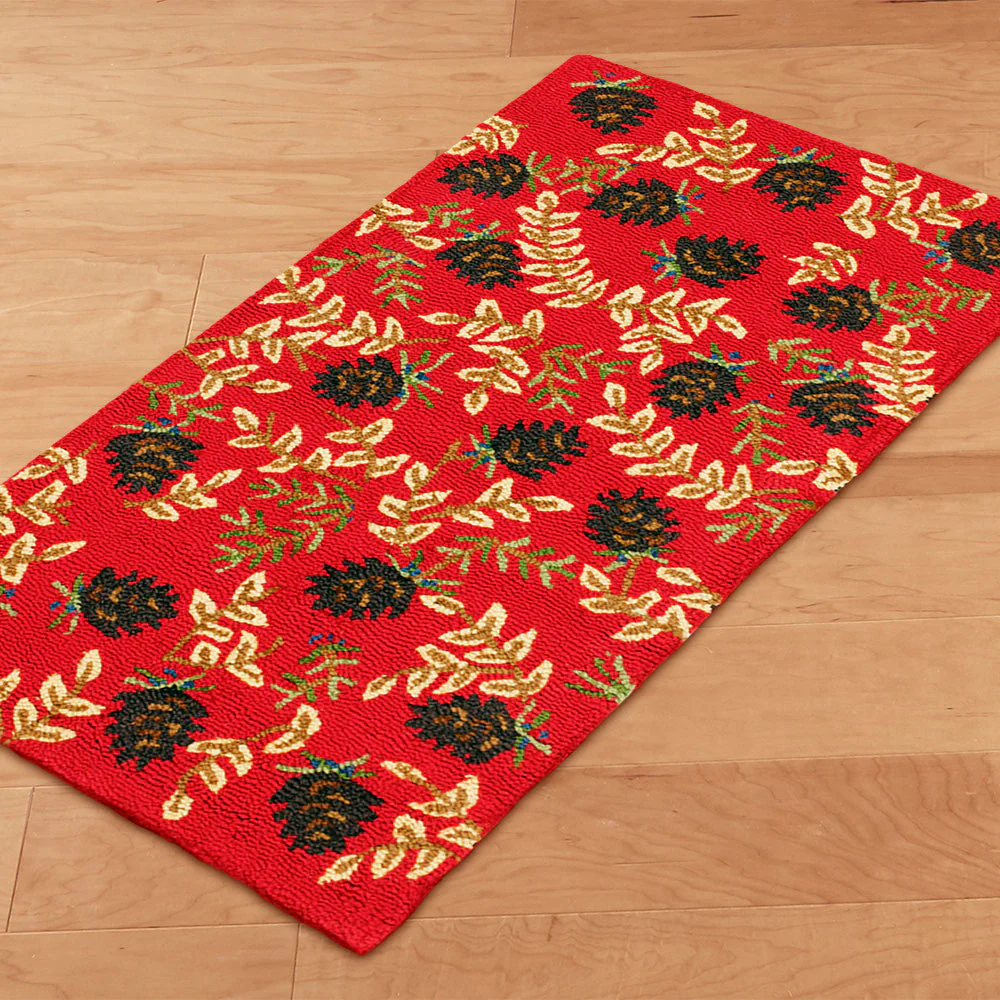 Chandler 4 Corners 2' x 4' Hooked Rug, Ruby Pinecones