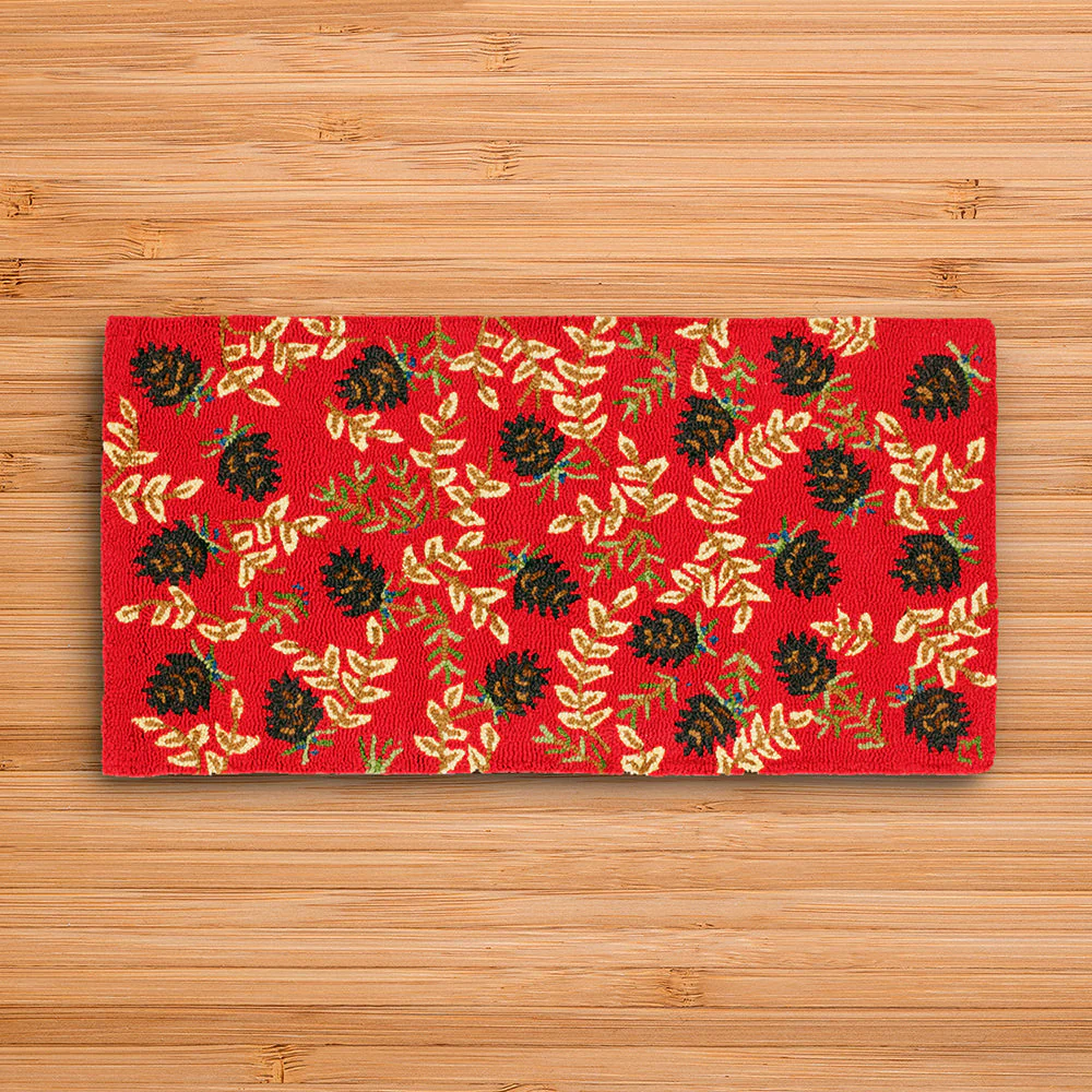 Chandler 4 Corners 2' x 4' Hooked Rug, Ruby Pinecones - Image 2