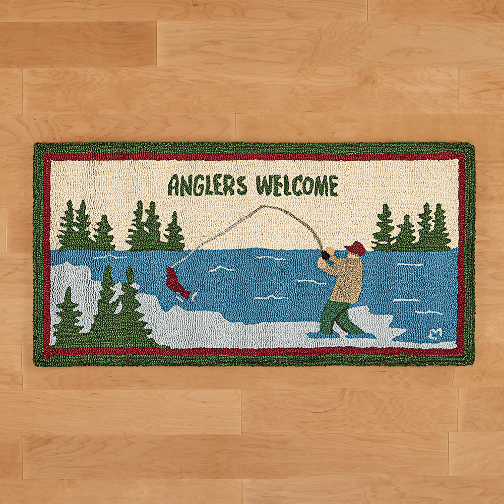 Chandler 4 Corners 2' x 4' Hooked Wool Rug, "Anglers Welcome" - Image 2