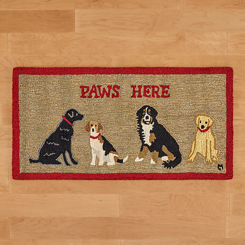 Chandler 4 Corners 2' x 4' Hooked Wool Rug, "Paws Here" - Image 2