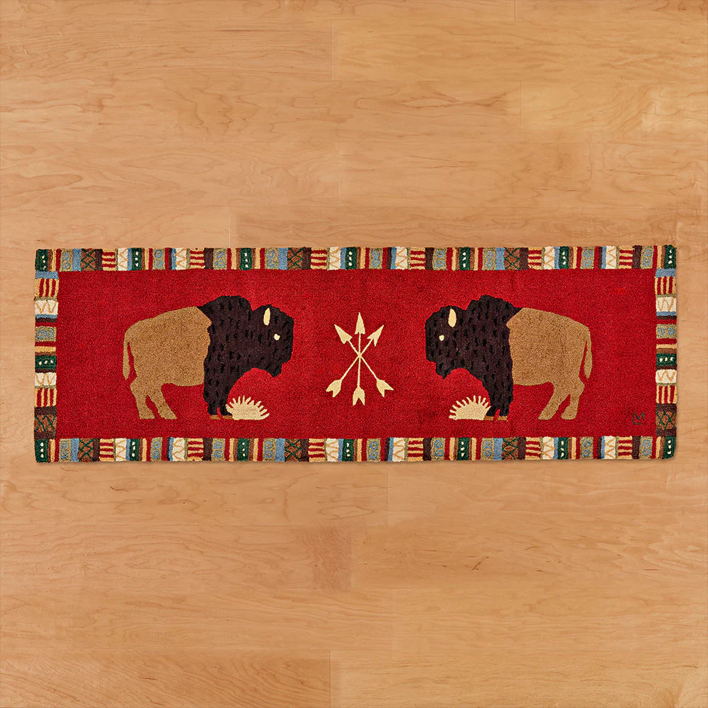 Chandler 4 Corners 30" x 8' Hooked Rug Runner, Noble Buffalo on Red - Image 2