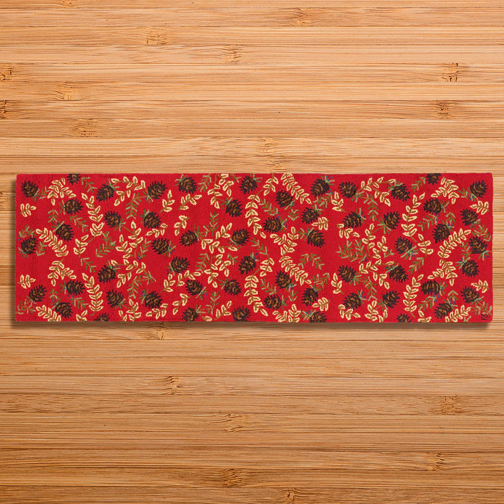 Chandler 4 Corners 30" x 8' Hooked Runner, Ruby Pinecones - Image 2