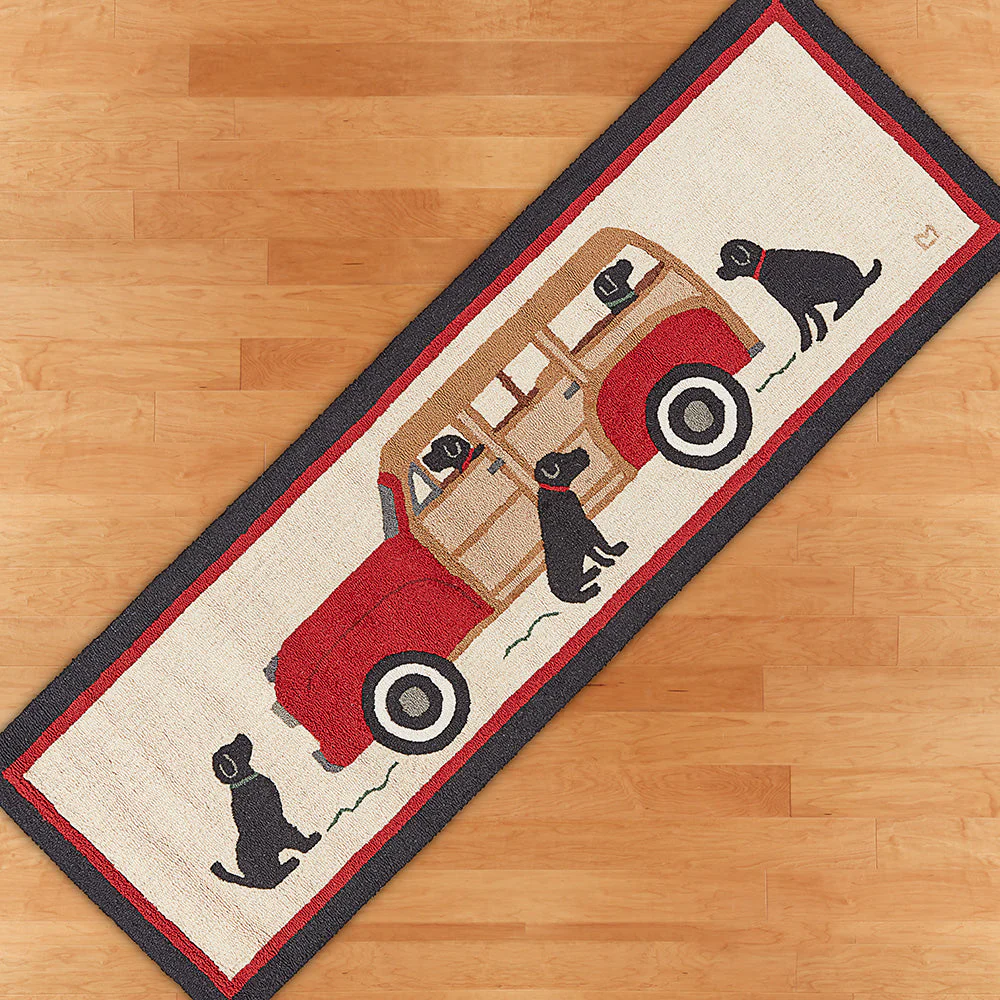 Chandler 4 Corners 30" x 8' Hooked Runner, Wood Wagon Dogs