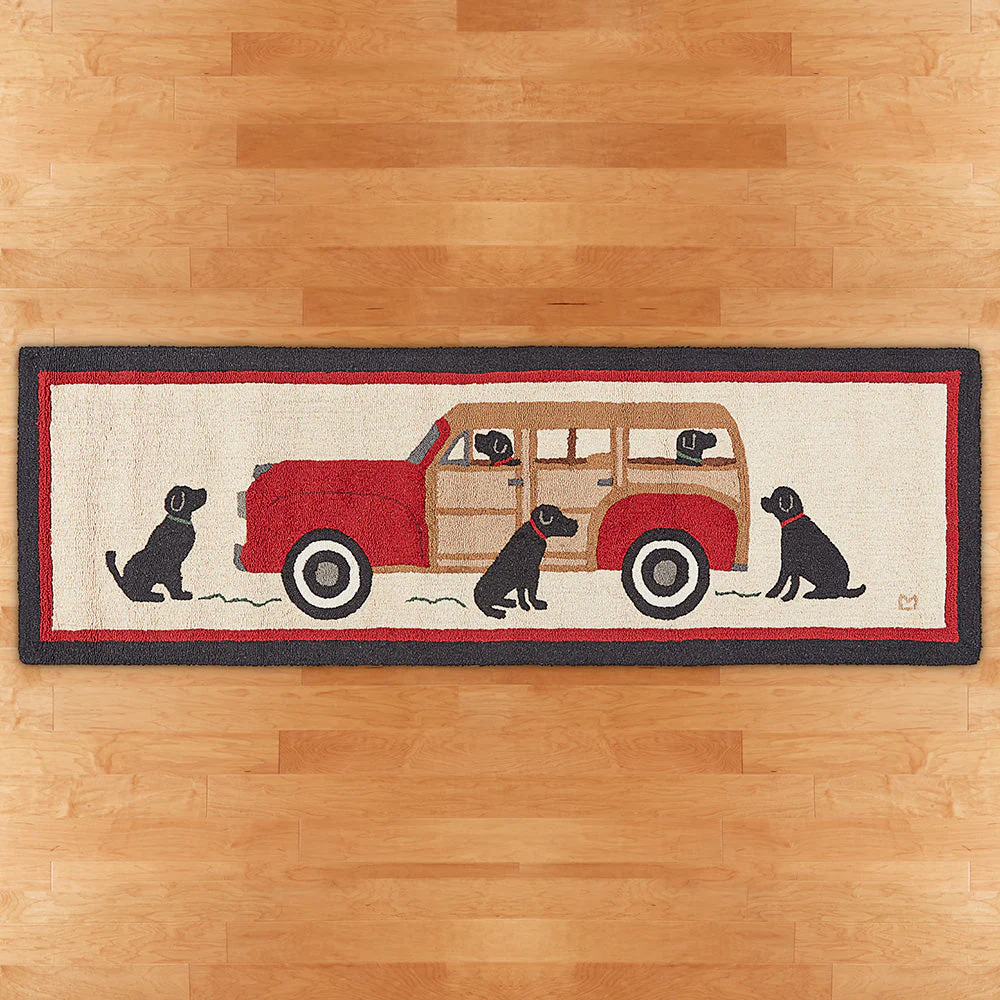 Chandler 4 Corners 30" x 8' Hooked Runner, Wood Wagon Dogs - Image 2