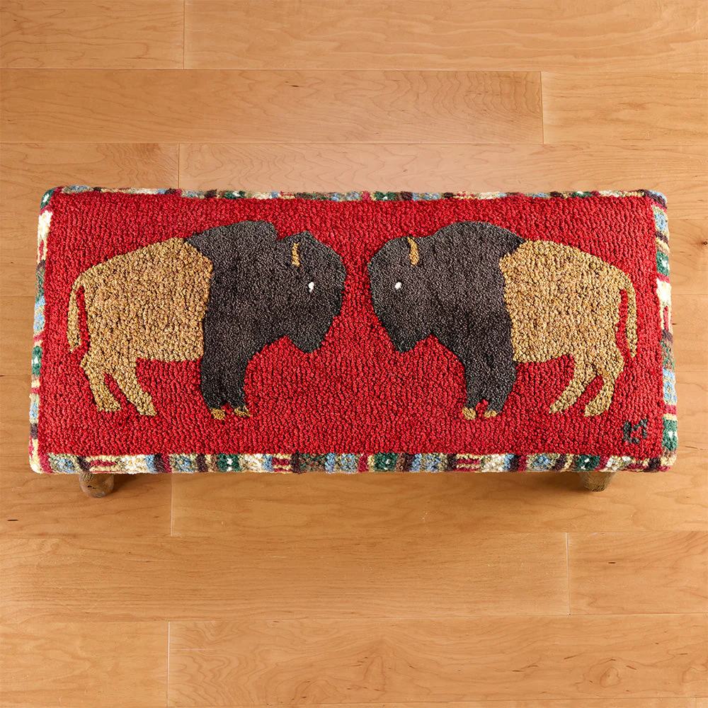 Chandler 4 Corners 32" Hooked Top Hickory Bench, Noble Buffalo on Red - Image 2