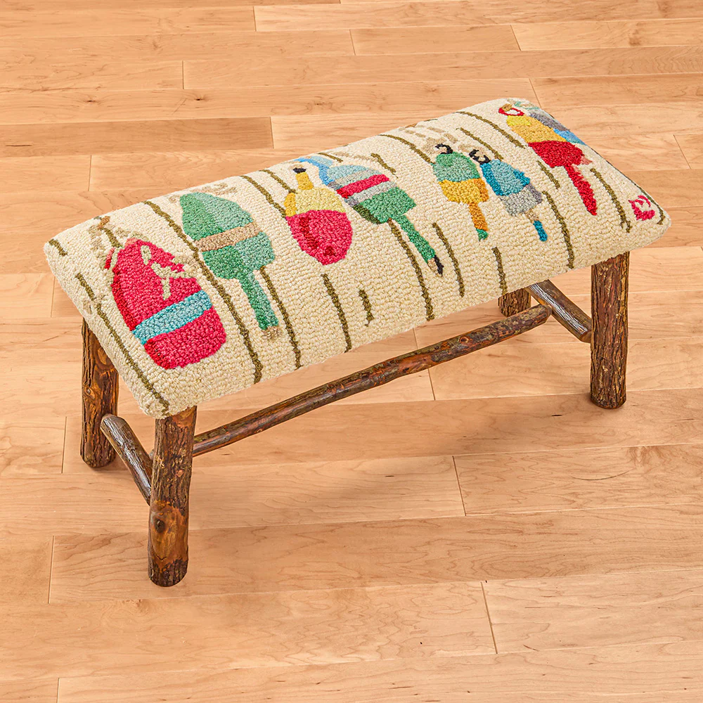 Chandler 4 Corners 32" Hooked Wool Top Hickory Bench, Buoys - Image 2