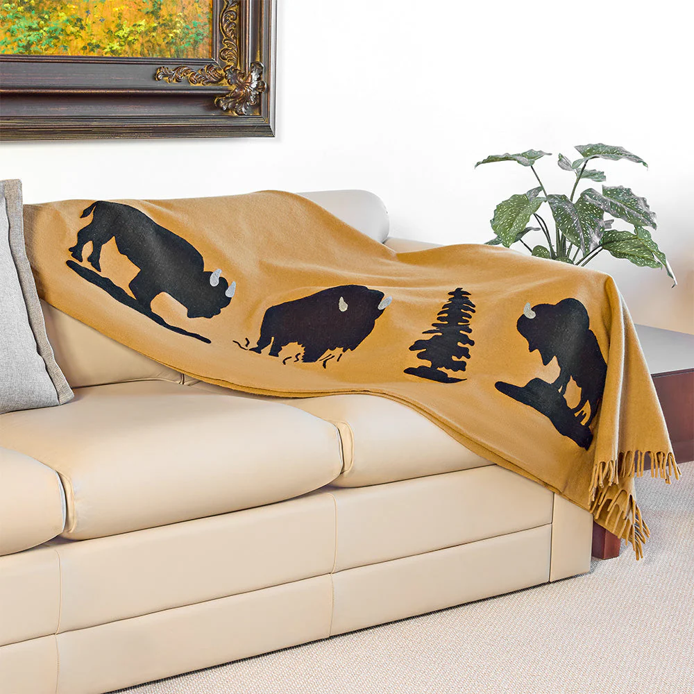 Chandler 4 Corners 52" x 70" Wool Throw, Noble Buffalo on Gold