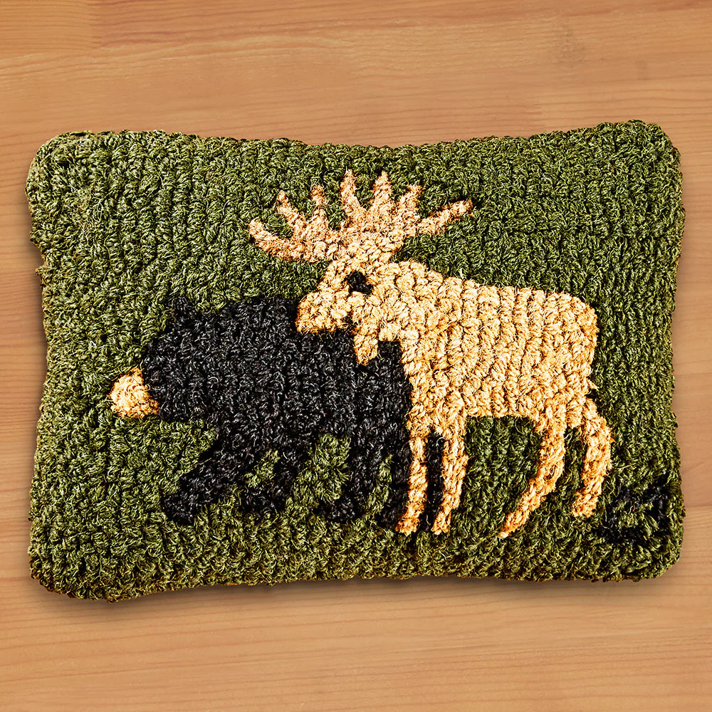 Chandler 4 Corners 8" x 12" Hooked Pillow, Bear & Moose