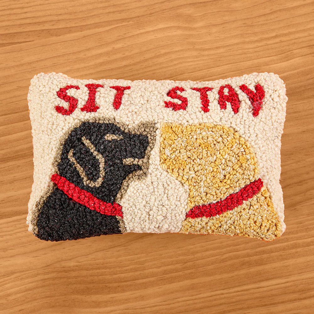 Chandler 4 Corners 8" x 12" Hooked Wool Pillow, Sit Stay Labs