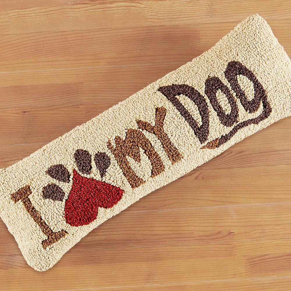 Chandler 4 Corners 8" x 24" Hooked Pillow, I Love My Dog