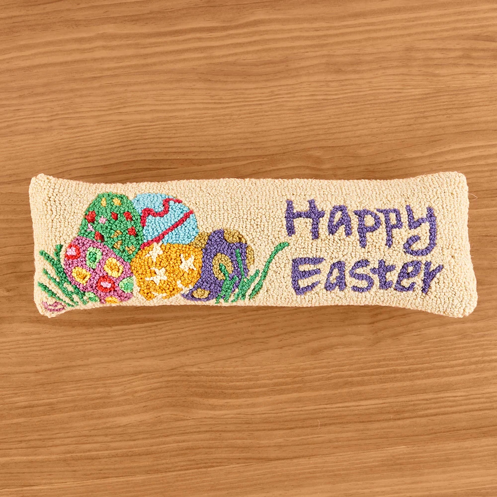 Chandler 4 Corners 8" x 24" Hooked Wool Pillow, "Happy Easter" Eggs - Image 2