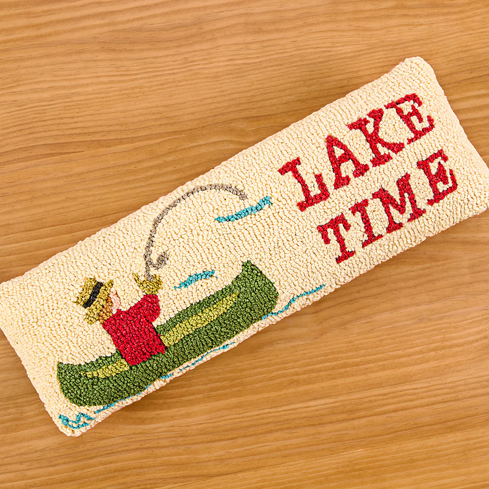 Chandler 4 Corners 8" x 24" Hooked Wool Pillow, "Lake Time" Fisherman