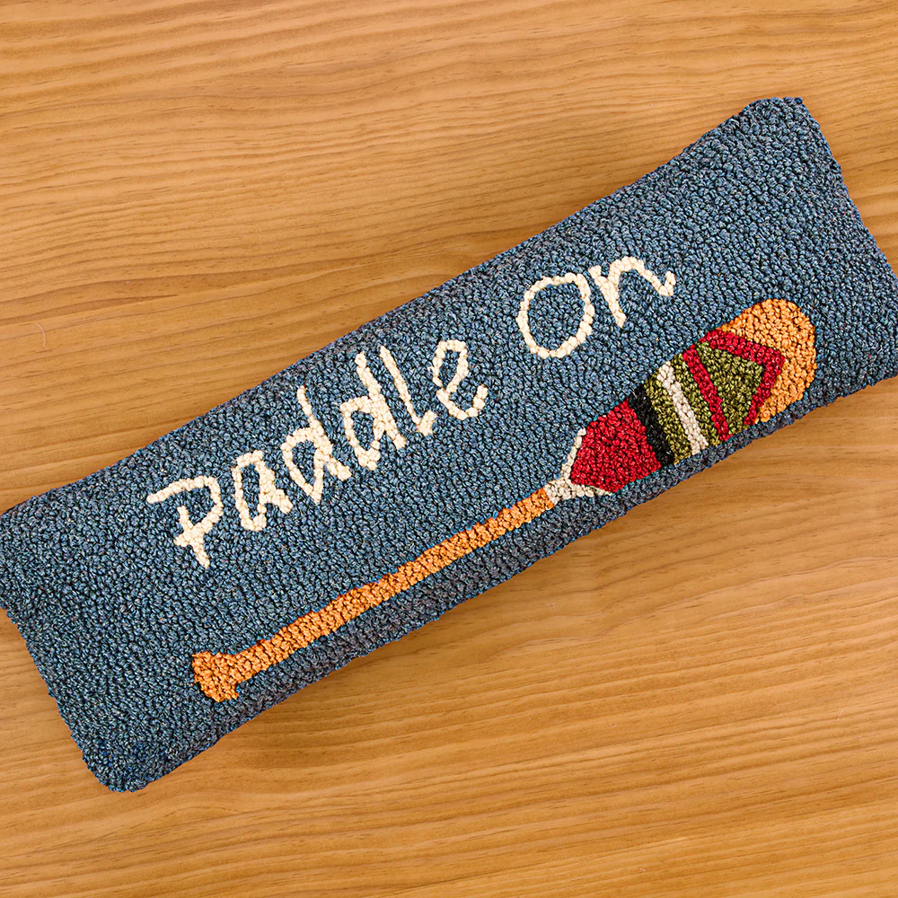 Chandler 4 Corners 8" x 24" Hooked Wool Pillow, "Paddle On"
