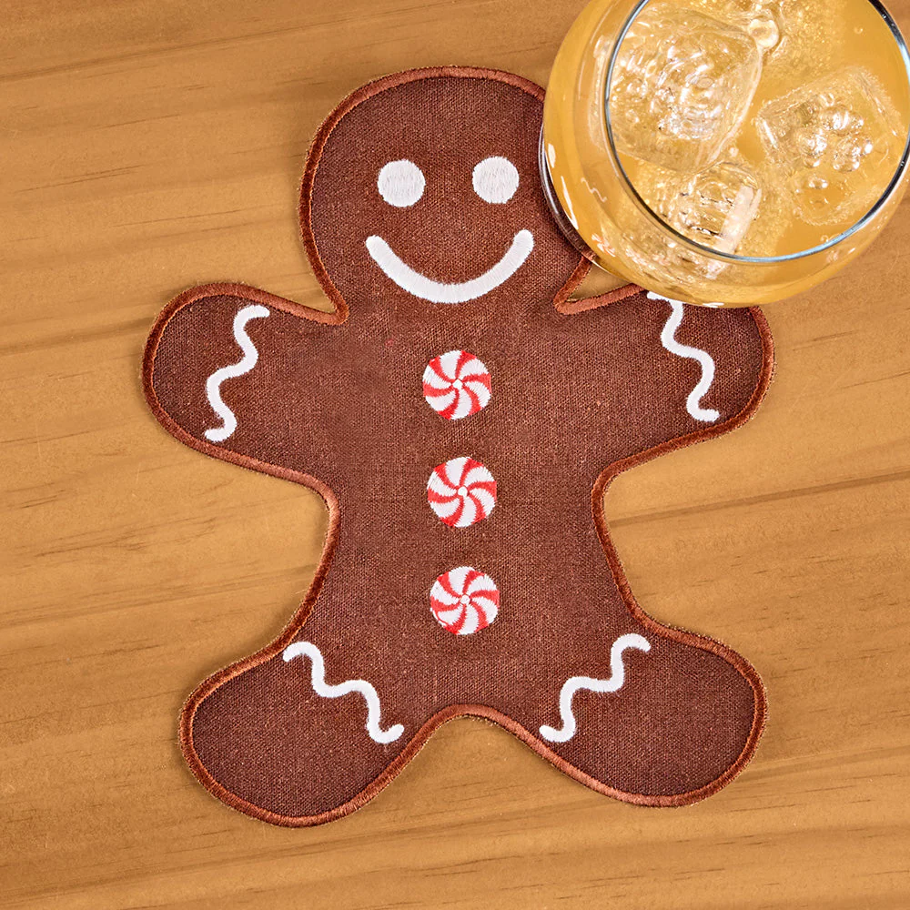Chefanie Embroidered Linen Cocktail Napkin Set, Gingerbread Man - Image 2