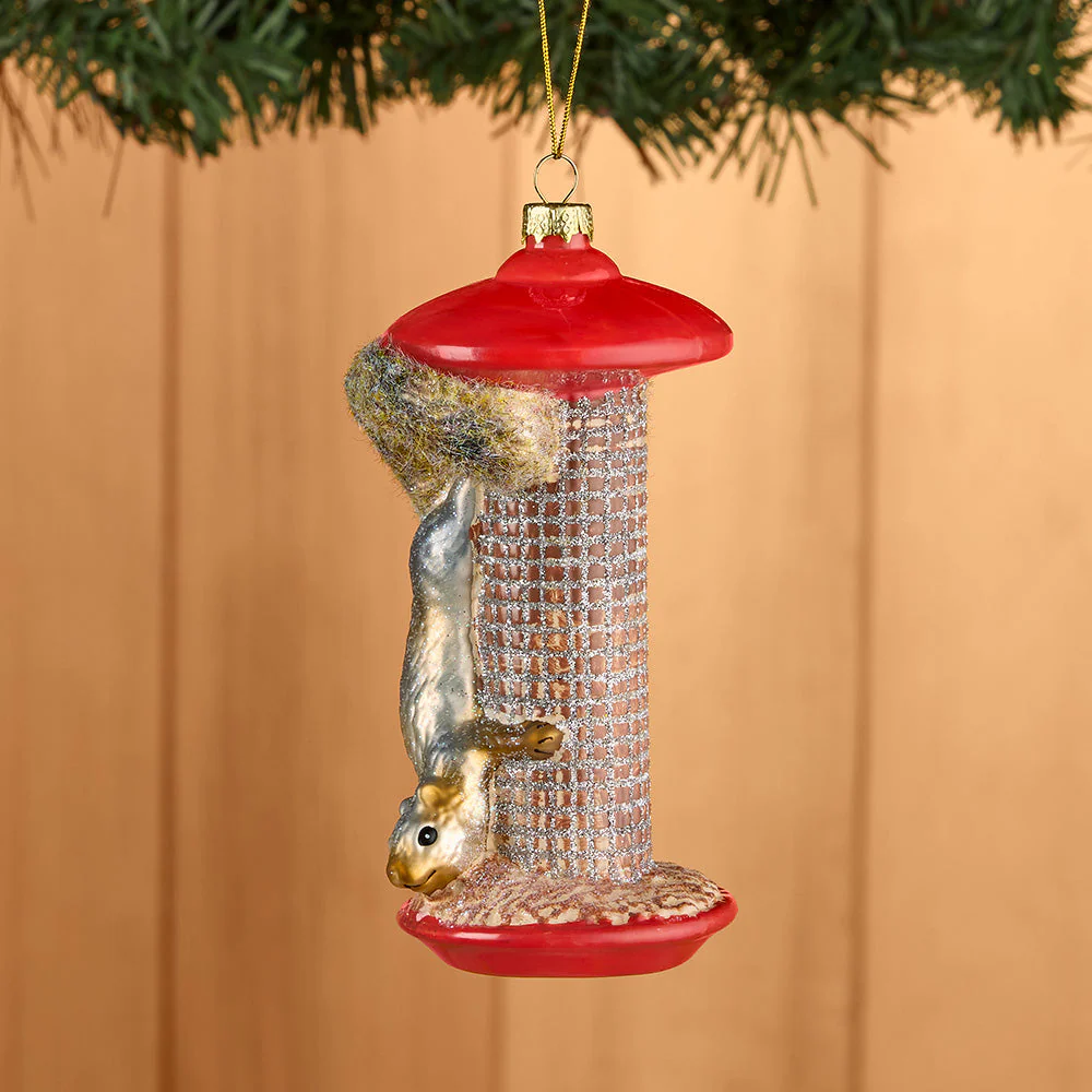 Cody Foster Glass Ornament, Pesky Squirrel on Birdfeeder - Image 2