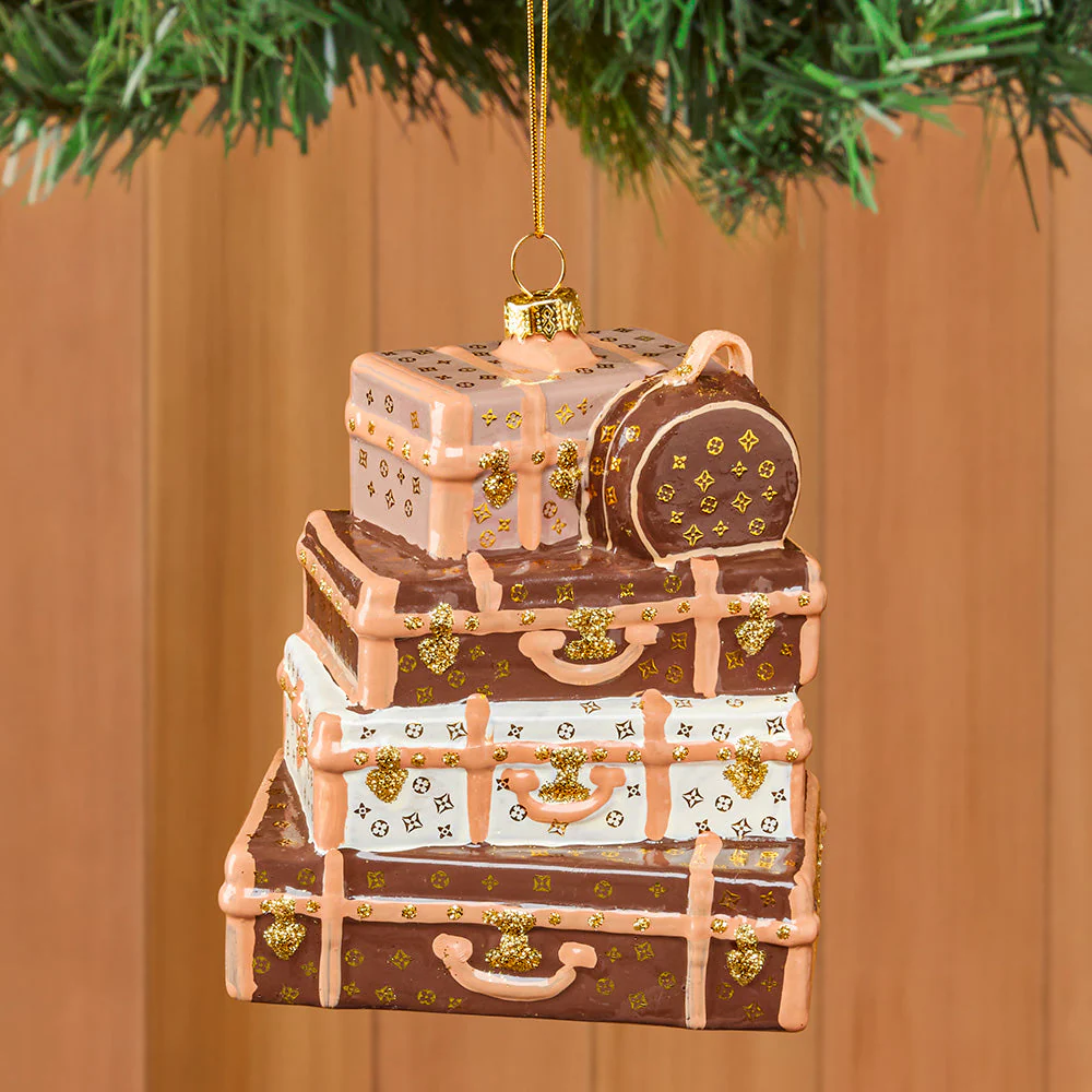 Cody Foster Glass Ornament, Stacked Luxury Luggage