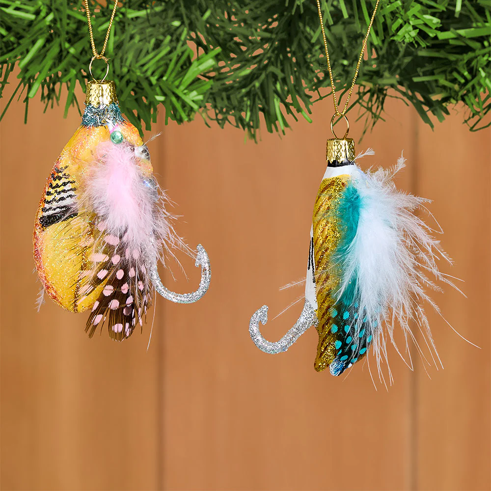 Cody Foster Glass Ornament, Vintage Fly Fishing Lures